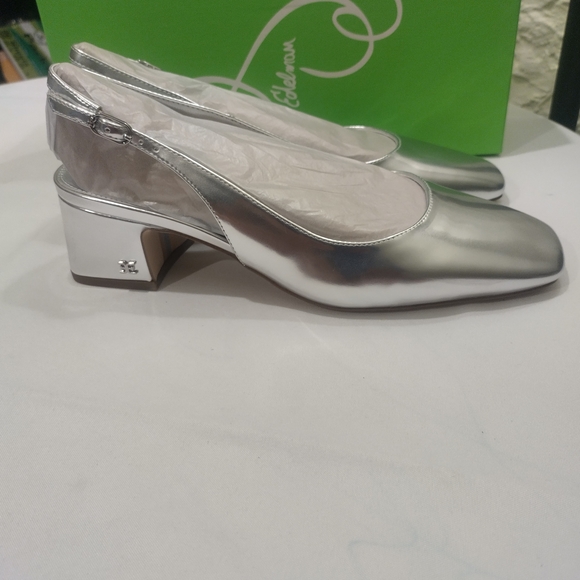 Terra 50MM Patent Leather Slingback Pumps Women's Size 7.5 By Sam Edelman Sliver - Picture 3 of 7